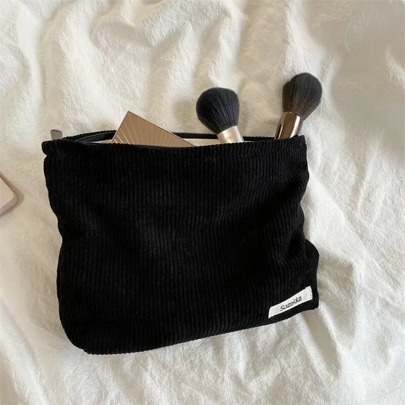Borsa cosmetica da viaggio in velluto a coste borsa portaoggetti portatile per trucco borse da donna con cerniera di grande capacità