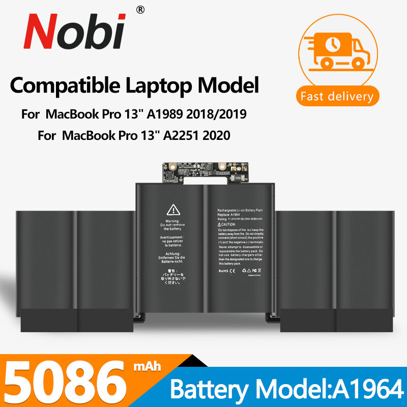 A1964 Laptop Battery for Apple MacBook Pro A1989 13" (2018/2019) A2251 (2020) EMC3214 EMC3358 020-02497 MR9Q2LL/A 58Wh