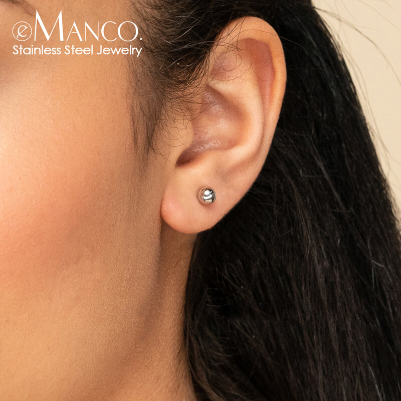 E-Manco 여성용 볼 스터드 귀걸이 세트, 트렌디한 기하학적 스테인리스 스틸 귀걸이, 패션 쥬얼리, 직경 6mm