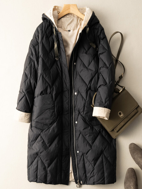 Doudoune légère à capuche pour femme, manteau long, parkas à carreaux, vêtements de neige décontractés, vêtements d'extérieur pour femmes, hiver