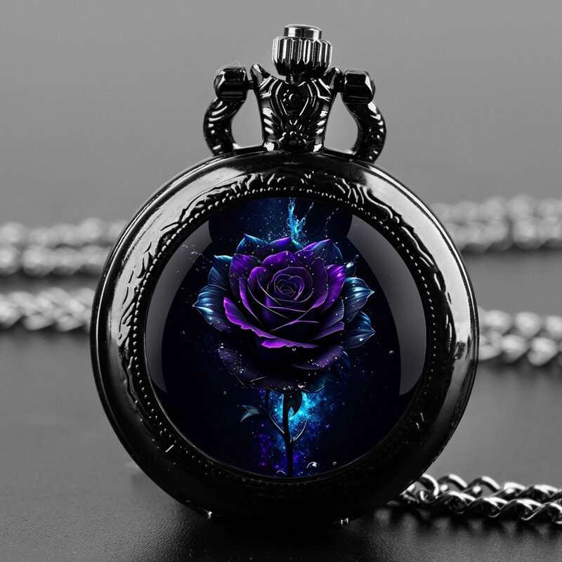 Retro Rose Quarz Taschenuhr, schwarze Halskette Taschenuhr für Männer und Frauen Ketten uhr Stunden Uhr Schmuck Geschenk zubehör