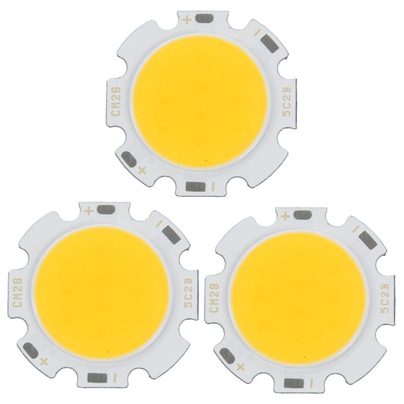 Super Bright Round LED Chip Light, Lâmpadas COB, Branco Quente, DC15-17V, 3X, 5W