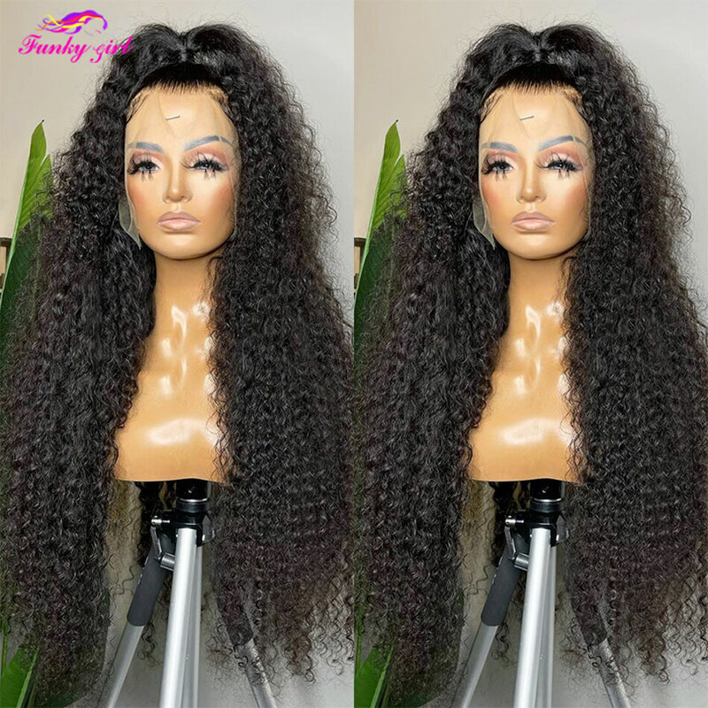 Jerry-Peluca de cabello humano rizado para mujer, postizo de encaje frontal 13x4, Color Natural, parte libre, cierre de encaje transparente
