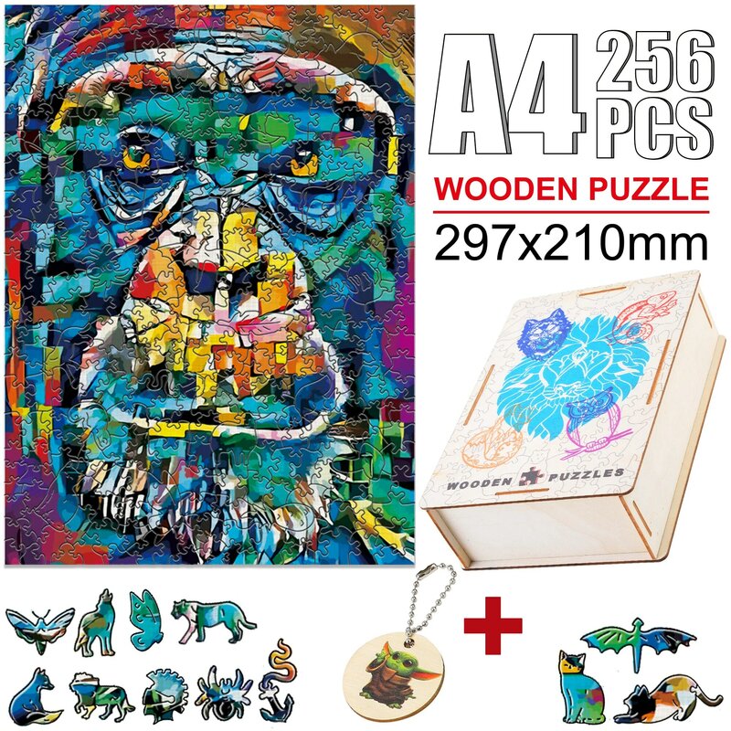 Soberbo quebra-cabeças de madeira animal, jogos de quebra-cabeça de chimpanzés coloridos para adultos e crianças, brinquedos interessantes para conselho familiar