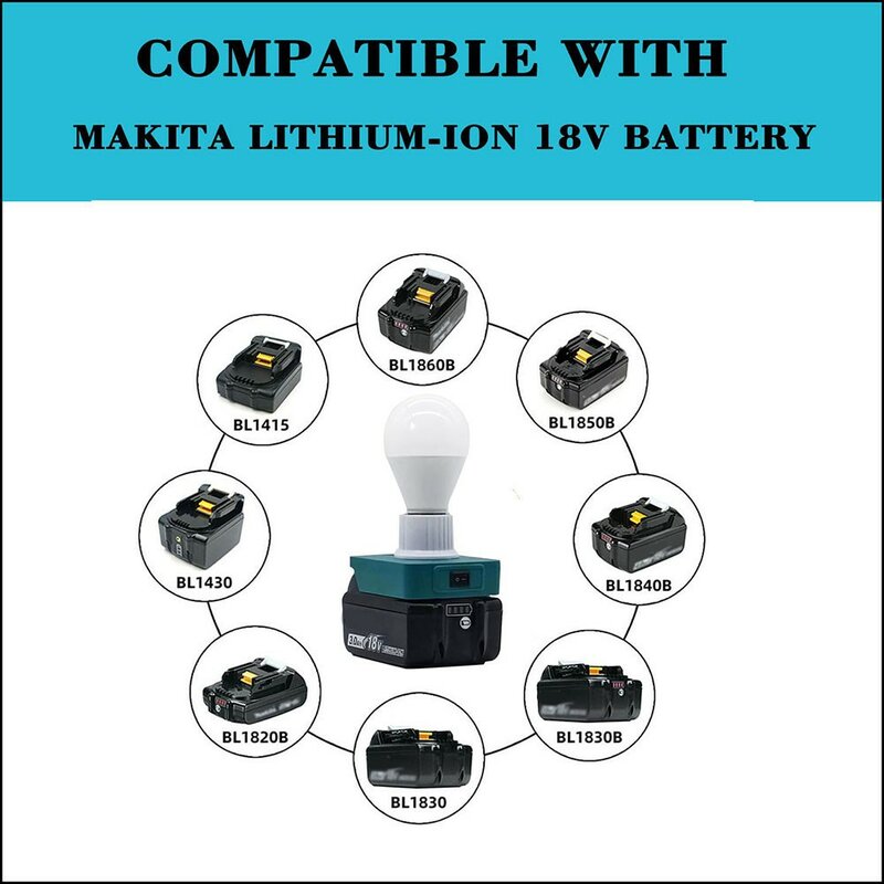 휴대용 작업등 LED 전구, 마키타 18V 시리즈 LED 미니 램프, 야외 및 실내 액세서리, E27 전구, 12-60V, 1PC