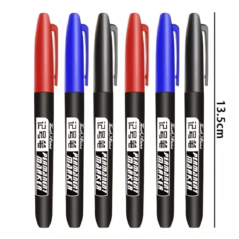 6 Pcs/Set Permanent Art Marker Pen Fine Point Waterproof Ink Thin Nib Crude Nib Black Blue Red Ink 1.5mm Fine Color Marker Pens