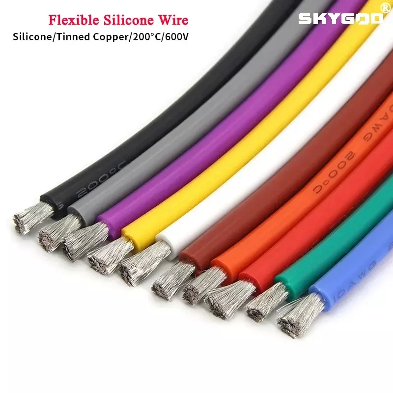 Cable de silicona suave para batería de coche, cableado eléctrico resistente al calor, 26, 24, 22, 20, 18, 16, 14, 12, 10, 8, 6, 4, 2AWG, 1/5/10m