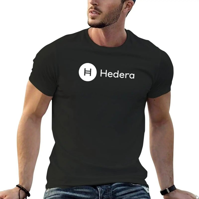 Camiseta masculina horizontal branca com logotipo, camiseta de cripto Altcoin Clean da Hedera HBar, tops personalizados, verão
