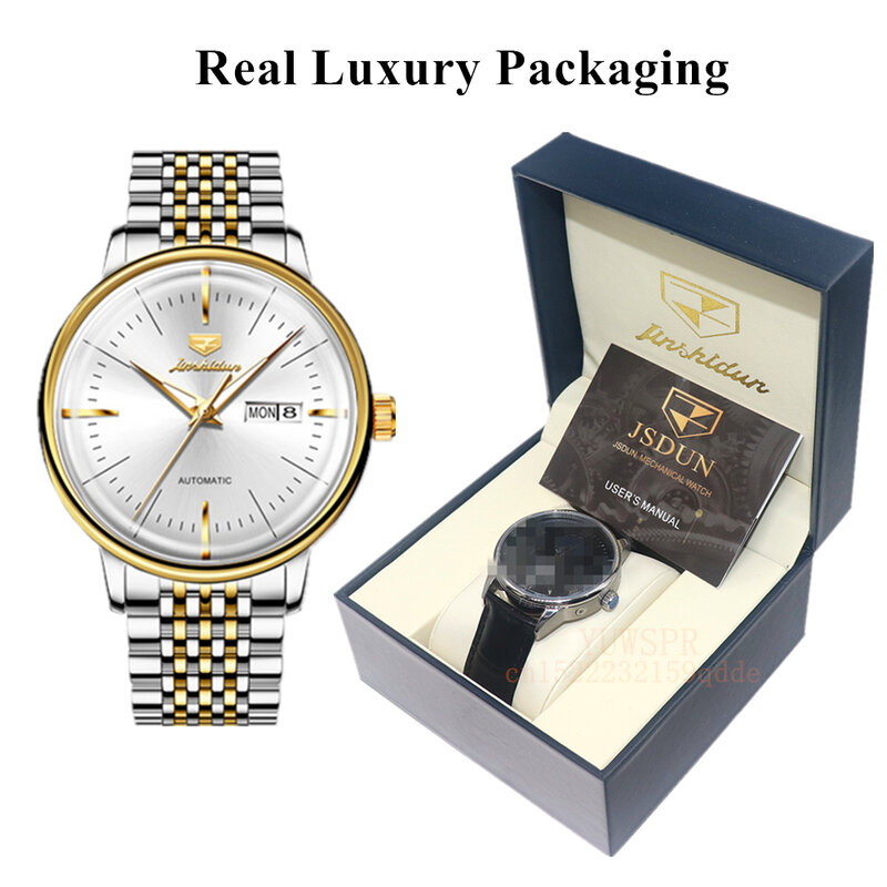 JSDUN Mechanical Watch for Men Classic Minimalist Dial Stainless Steel Waterproof Watch Business Men's Wristwatch Clock 8938