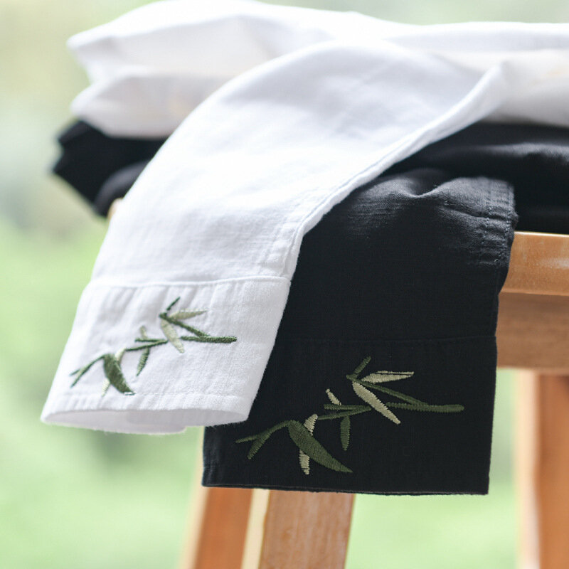 Camisas informales de lino y algodón con bordado de hojas creativas de estilo chino, blusa clásica de manga larga a la moda para primavera y verano, 9551