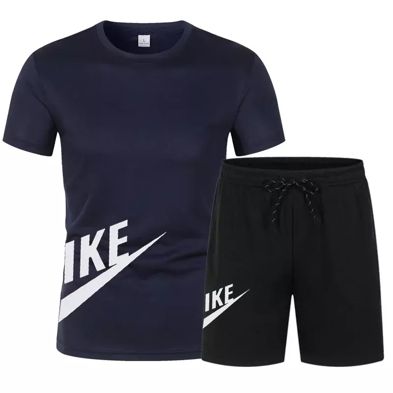 Letnia męska odzież sportowa strój do fitnessu odzież do biegania luźna koszulka + zestawy z krótkimi spodenkami oddychający 2-częściowy dres męski