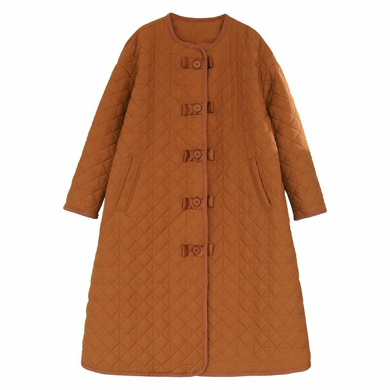 Mantel katun wanita, jaket parka ukuran besar leher bulat kasual komuter longgar, mantel katun wanita baru musim gugur dan musim dingin modis