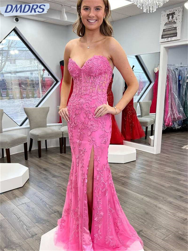 Charming Sweetheart Evening Gown 2024 Sexy Side High Slit Dresses Classic Lace Backless Floor Gowns Vestidos De Novia