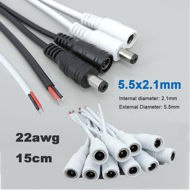 Câble de prise d'alimentation mâle et femelle DC, connecteur adaptateur jack pour CCTV, document unique 5.5, 2.1, ruban lumineux LED, 3528x5050mm