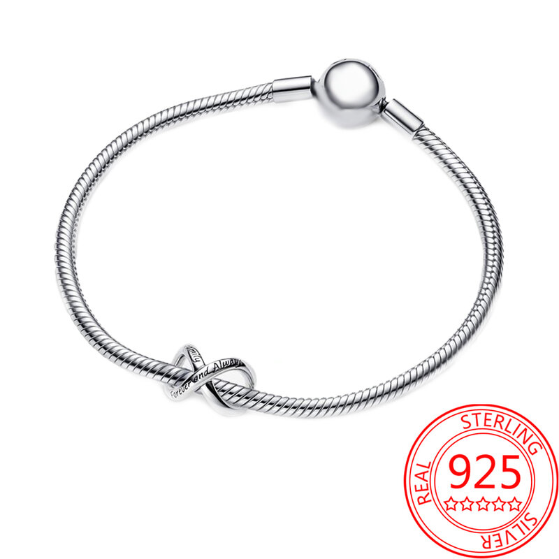 Abalorio de plata de ley 925 para mujer, accesorio compatible con pulsera Pandora, joyería artesanal, Forever & Always Infinity