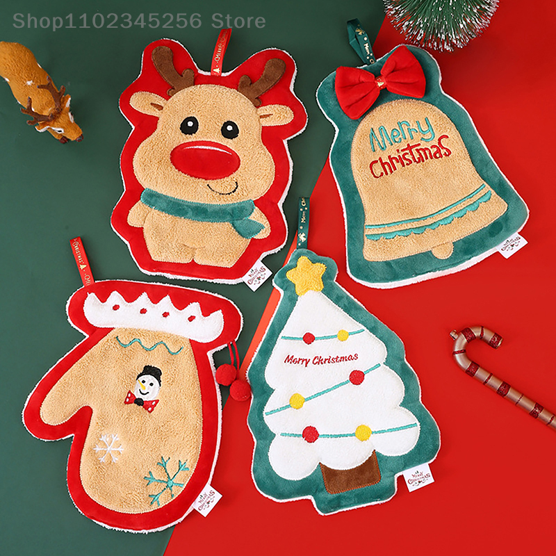 Handuk gantung Natal bayi rusa salju bordir lucu handuk jari cepat kering anak-anak karang mewah dengan lingkaran gantung handuk lembut