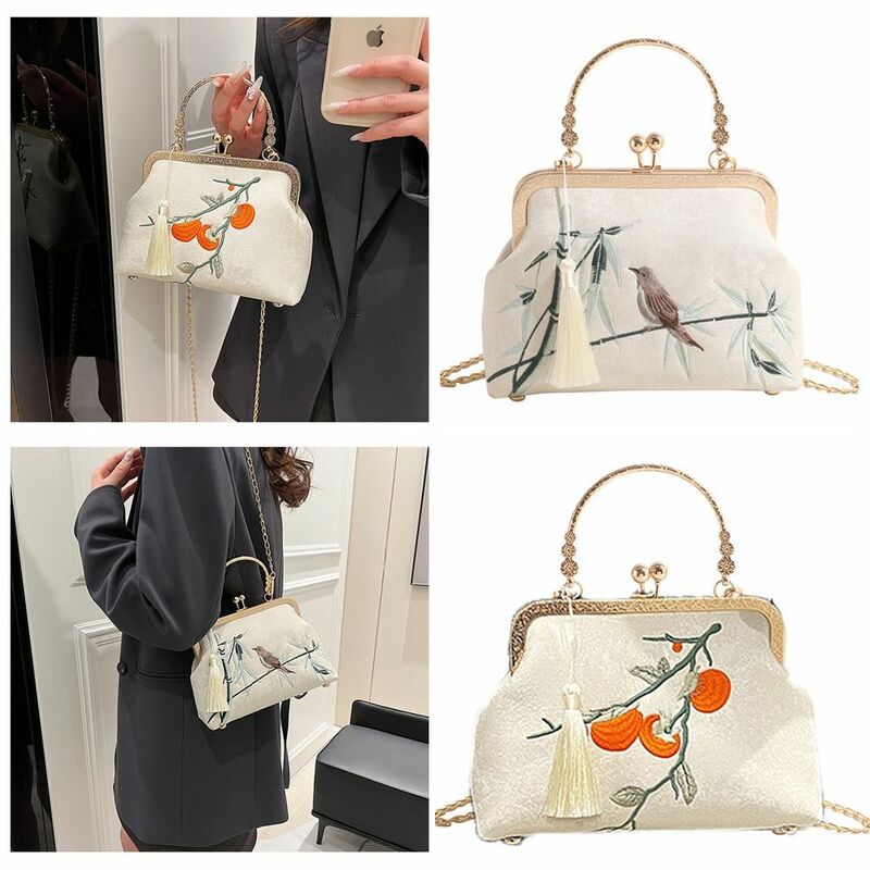 Bolso de mano de estilo chino de tela de seda para mujer, bolso cruzado elegante blanco, nuevo