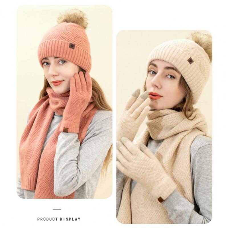 to Skin Hat Scarf Gloves Set Winter Warm Knit Hat Scarf Gloves Set for Women Soft Wool Blend Cold-proof Design for Her for Women