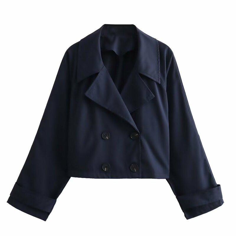 여성 세트 칼라 더블 브레스트 숏 재킷, 다용도 단색, 2024 가을 신상