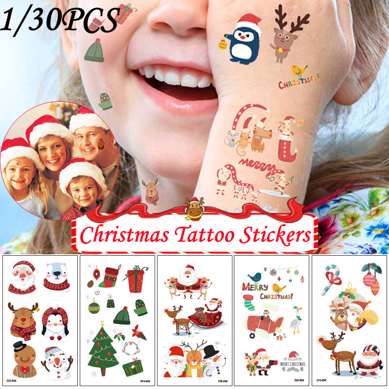Adesivi natalizi decalcomanie natalizie impermeabili adesivi temporanei Body Art per bambini Face Arm Party Makeup decorazione del fumetto 1 foglio