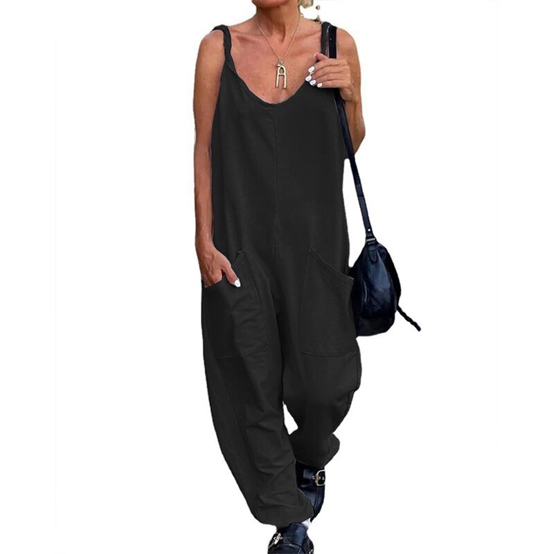 Women Jumpsuit Summer Loose Overalls Wide Leg Baggy Bib Overalls Jumpsuit Bodysuit with Pockets Casual Trousers