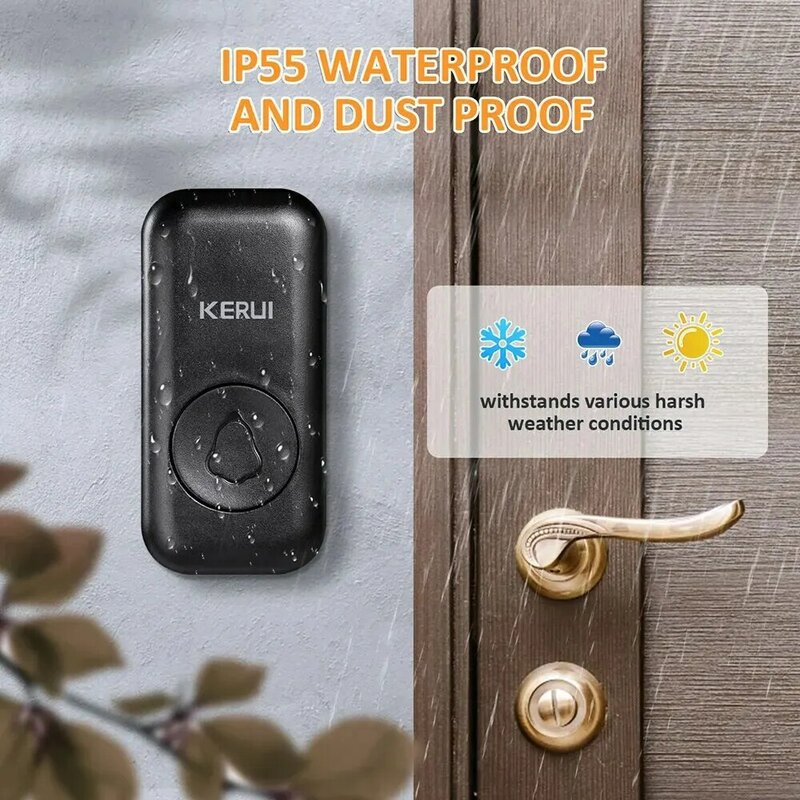 Беспроводной дверной звонок KERUI для дома, набор водонепроницаемых дверных звонков, 57 мелодий, 4 громкости, умный дверной звонок с 2 кнопками и 2 приемниками