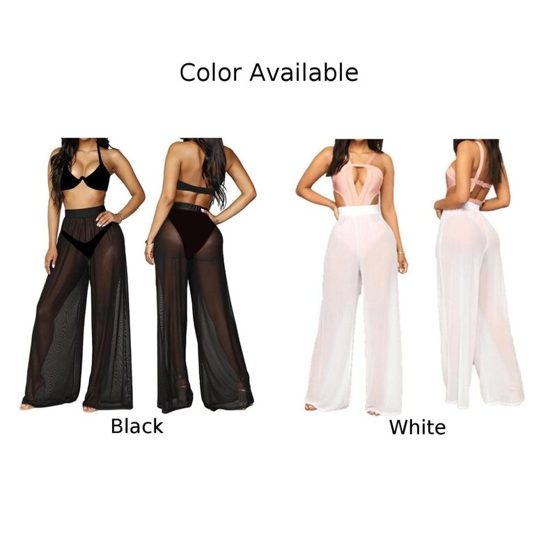 FJM-Pantalon de plage transparent pour femme, couleur unie, élastique, évasé, taille haute, 03/Durable