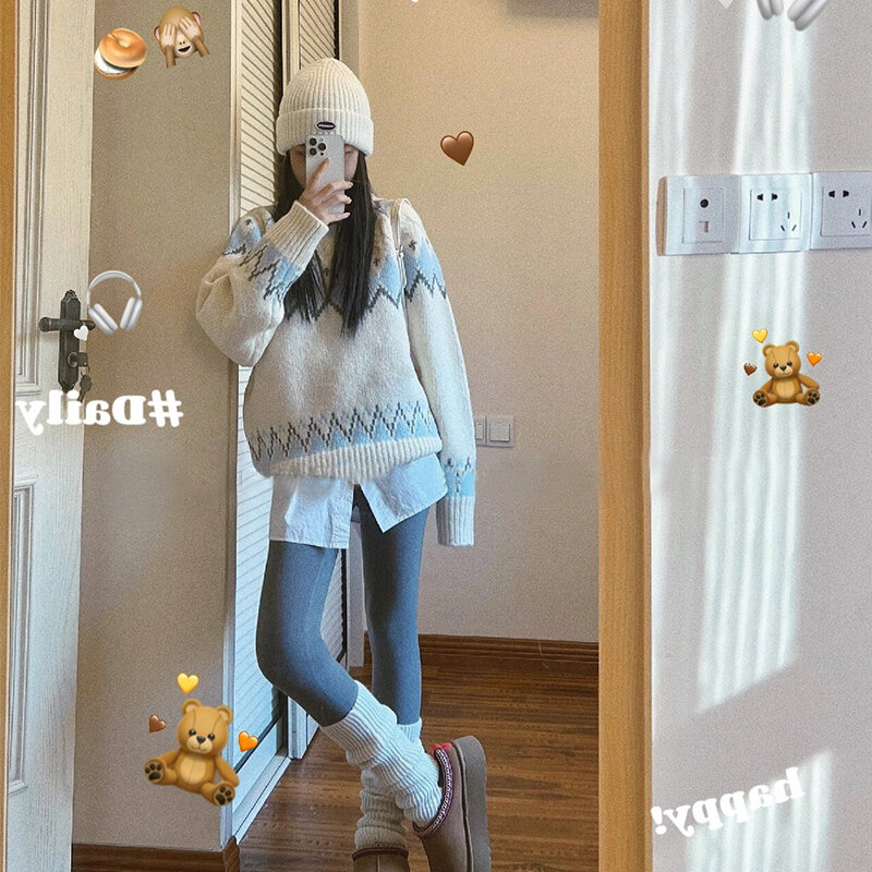 Mode Vrouwen Truien Herfst Winter Nieuwe Losse O-hals Pullover Koreaanse Lange Mouw Top Warm Zigzag Knitwear Oversized Y 2K Truien