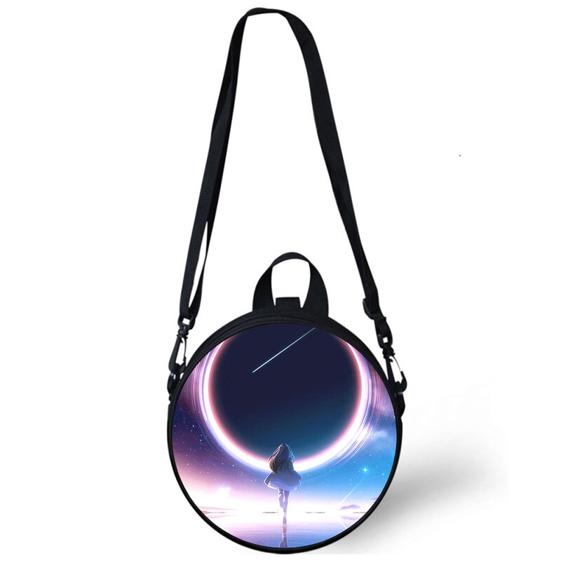 Bolso de guardería con ilustración de paisaje de Anime artístico para mujer, bolsa de hombro con estampado 3D para escuela, Mini mochila redonda