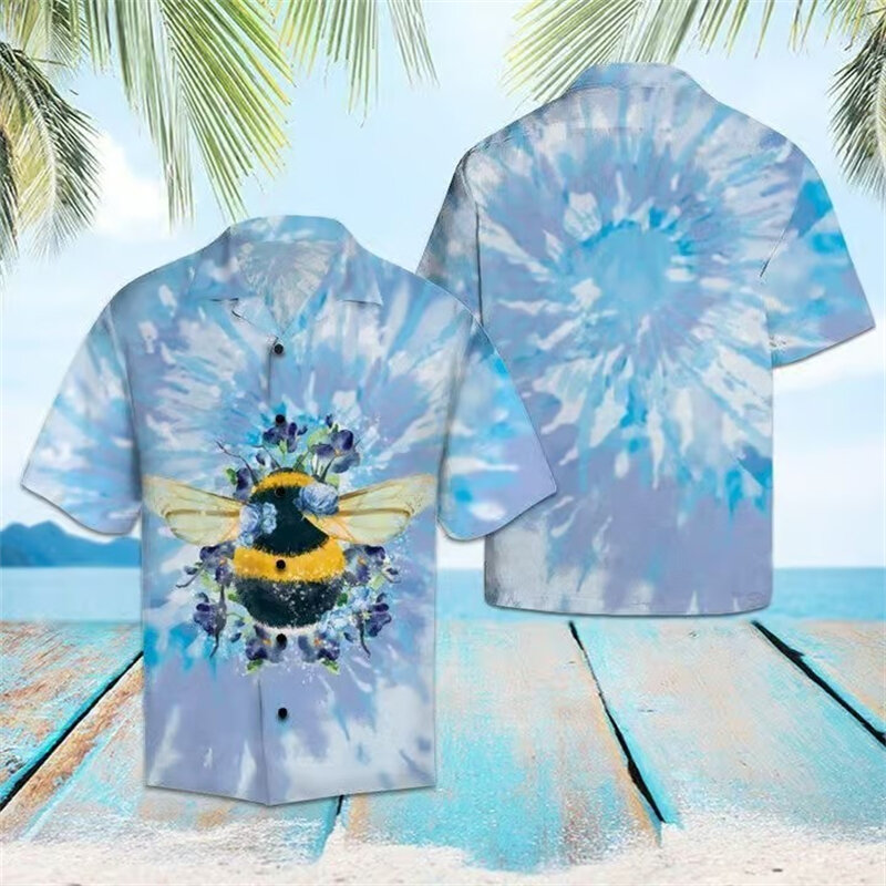 بلوزات هاواي الحيوانية قصيرة الأكمام طباعة الألبكة ، قميص طية صدر واسع غير رسمي ، قمصان الصيف لهاواي ، حفلة سفر ، جديد ، 3D
