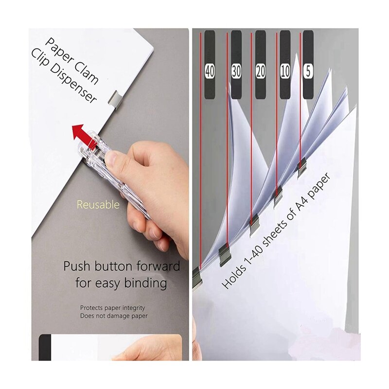 Dispensador de Clip de papel de mano, cortadora de papel rápida portátil con 50 Clips de Metal plateado reutilizables para documentos de escritorio, duradero