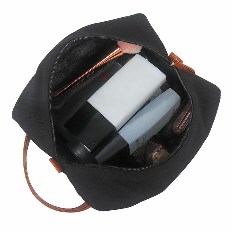 Tas perlengkapan mandi ritsleting pria, tas kosmetik kanvas kapasitas besar kantong penyimpanan perjalanan portabel