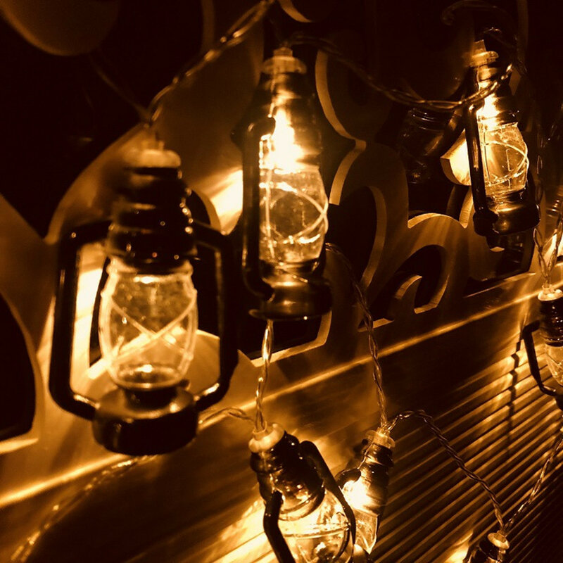 20 LED فانوس أسود سلسلة أضواء مصباح الكيروسين مصغرة لحديقة الفناء المنزل رمضان الزفاف حفلة عيد الميلاد السنة الجديدة الزينة