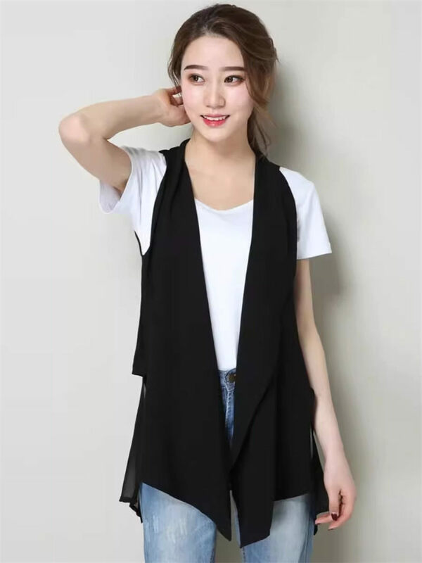 Women's Summer Long Vest 2024 Spring New Fashion And Elegant Loose Irregular Spliced Black Sleeveless Waistcoat Jacket Top K1116