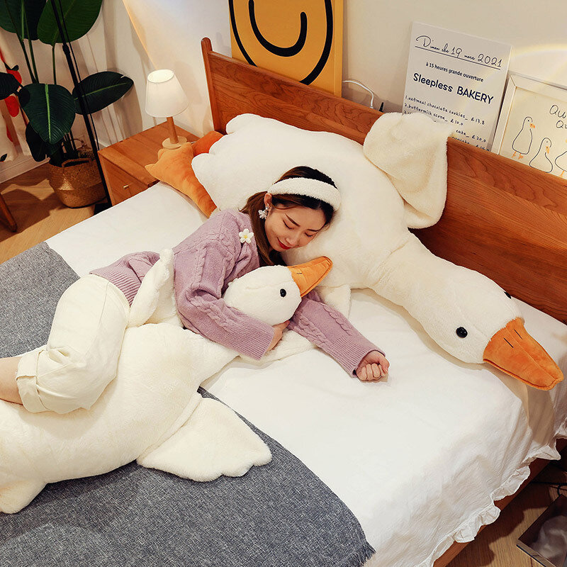 كبير الأبيض أوزة أفخم لعبة لفتاة ، Kawaii بطة ضخمة ، وسادة النوم ، وسادة ، لينة محشوة الحيوان دمية ، هدية عيد ، لطيف ، 50-190 سنتيمتر