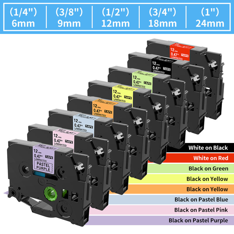 TZE-231 라벨 테이프, 브라더 라벨 테이프와 호환, P-터치 라벨 메이커, H110, H200, P710BT, 라미네이트 접착 리본, 12mm