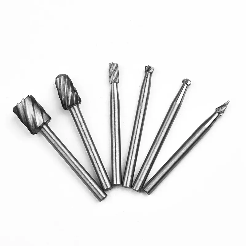 6PCS HSS Rotary Multi Tool Burr Routing Router Bit Mill Cutter Attachment Compatible High Speed Steel Rotary Burr For Dremel