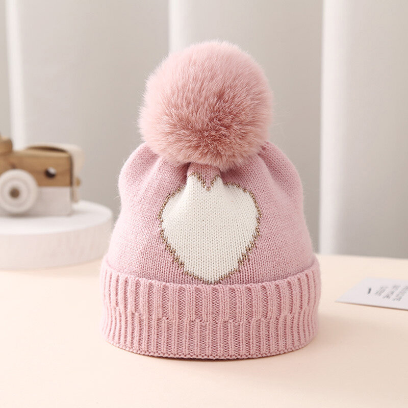 Topi Beanie rajut bayi perempuan, topi Beanie Jacquard cinta gelembung musim gugur dan musim dingin, topi wol tebal hangat balita