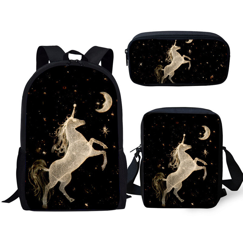 Classic Rainbow Unicorn 3D Print 3pcs/Set pupil School Bags Laptop Daypack Backpack Inclined shoulder bag Pencil Case