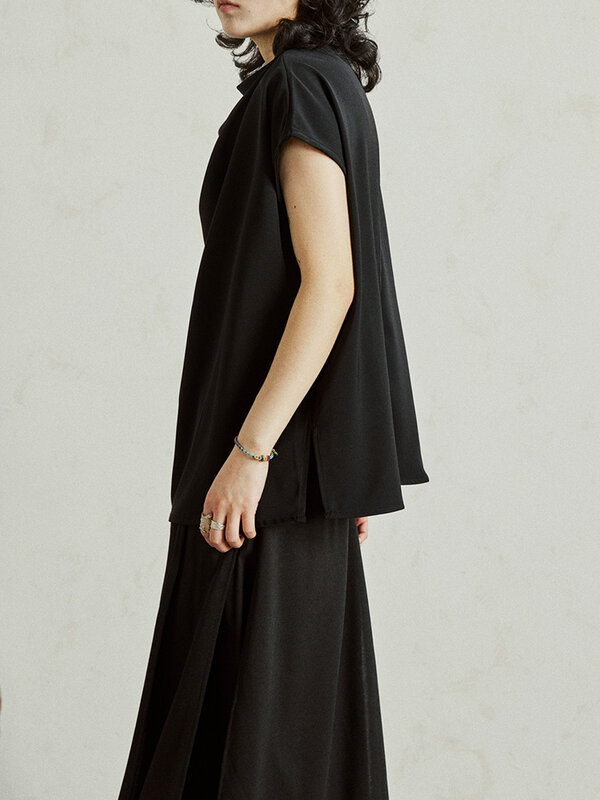 Yamamoto-camisas sin mangas con cuello de pila oscura para mujer, ropa de calle Y2K, blusas holgadas, chaleco gótico, traje negro, 2024