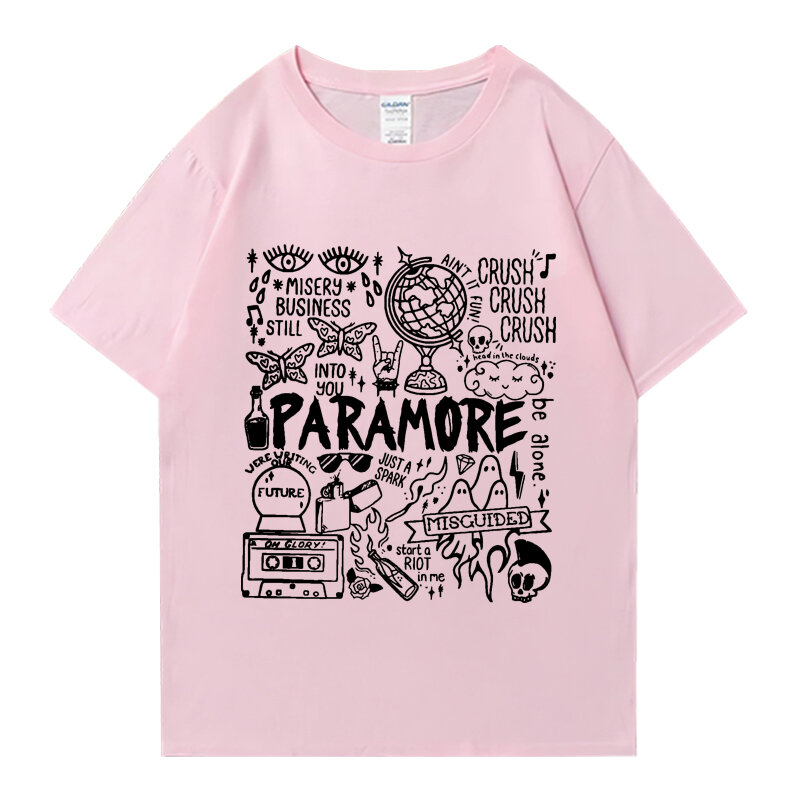 Zespół rockowy Paramore Doodle Art Tour Album w stylu Vintage 2024 t-shirtów męskich kobiet w stylu vintage t-shirt z krótkim rękawem Unisex bluzki z czystym ottonem