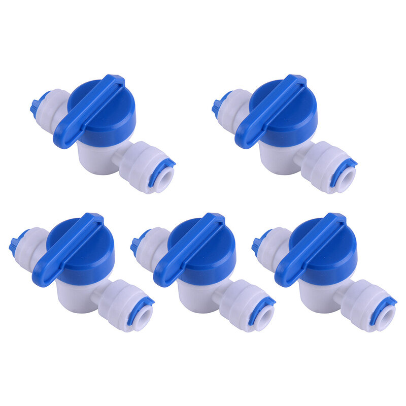 5Pcs 14'  Inline New Ball Valve Connect Shut Off For RO Water Purifier With White & Blue Color Plastic Valve  5.3x3.6cm