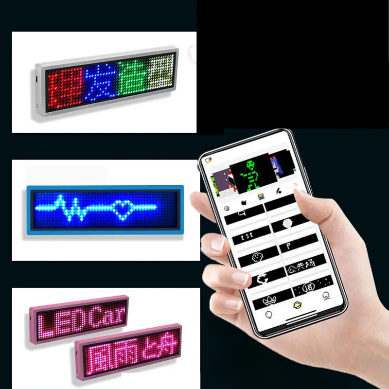 Insignia de nombre LED con Bluetooth, módulo de insignia recargable en varios idiomas, Mensaje de desplazamiento programable DIY, 15 idiomas de pantalla