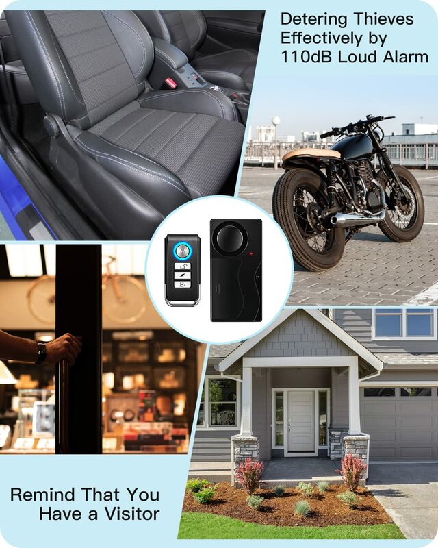 Ouspow-Alarme de vibração sem fio, 110db Alarme alto, controle remoto, alarme anti-roubo, bicicleta, motocicleta