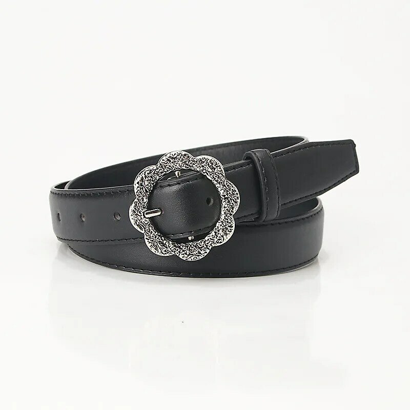 حزام جلد أسود رفيع بإبزيم للنساء والرجال مع صندوق ، حزام خصر جديد ، G121
