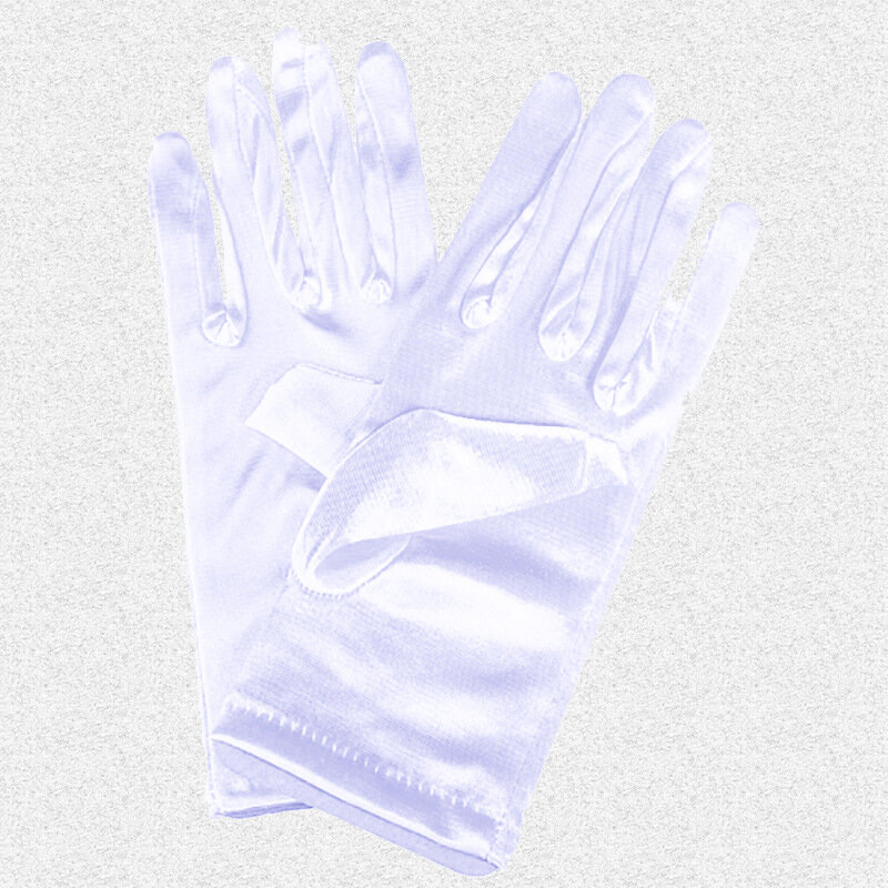 1 Pairs Solid Color Wedding Bridal Satin Short Gloves Full Fingers Elasticity Spandex Gloves Soft Etiquette Performances Gloves