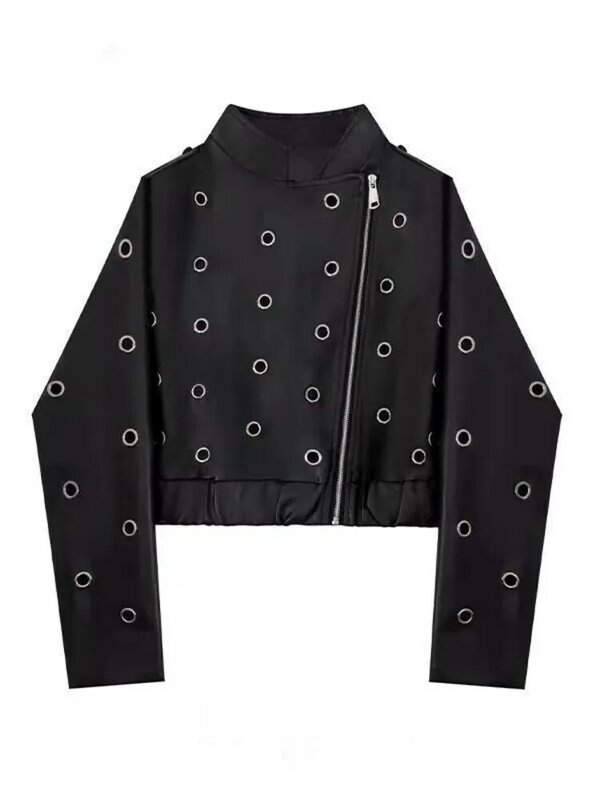 Jaquetas de couro recortadas para mulheres, zíperes de motociclista vintage, casacos Harajuku femininos, fivela de metal, preto, moda coreana, inverno