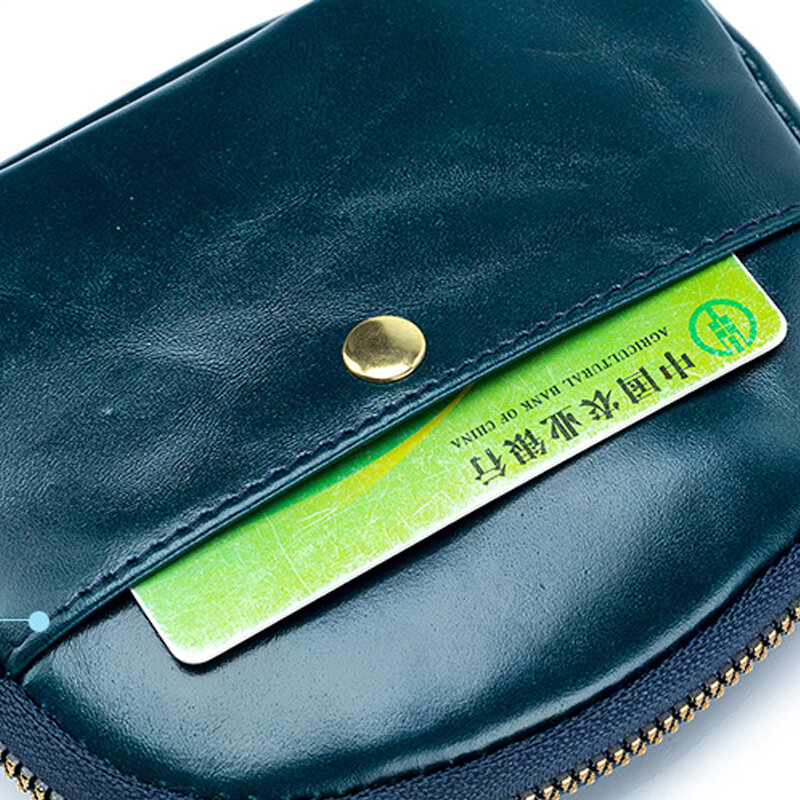 Tas dompet kecil wanita, kantung koin kulit asli dengan Slot kartu lilin minyak kulit Mini dengan gantungan kunci