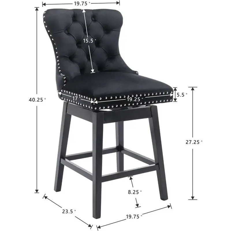 Krzesło barowe obrotowy zestaw 2, regulowany drewniany stołek barowy z tapicerowanym plecami i podnóżkiem ze skóry PU, krzesło barowe