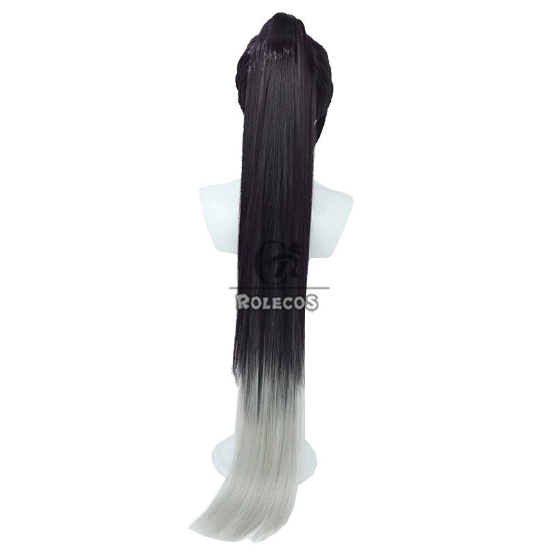 Rolex Nikke Wig sintetis dewi Victory Sin, Wig Cosplay 100cm panjang hitam campuran abu-abu tahan panas